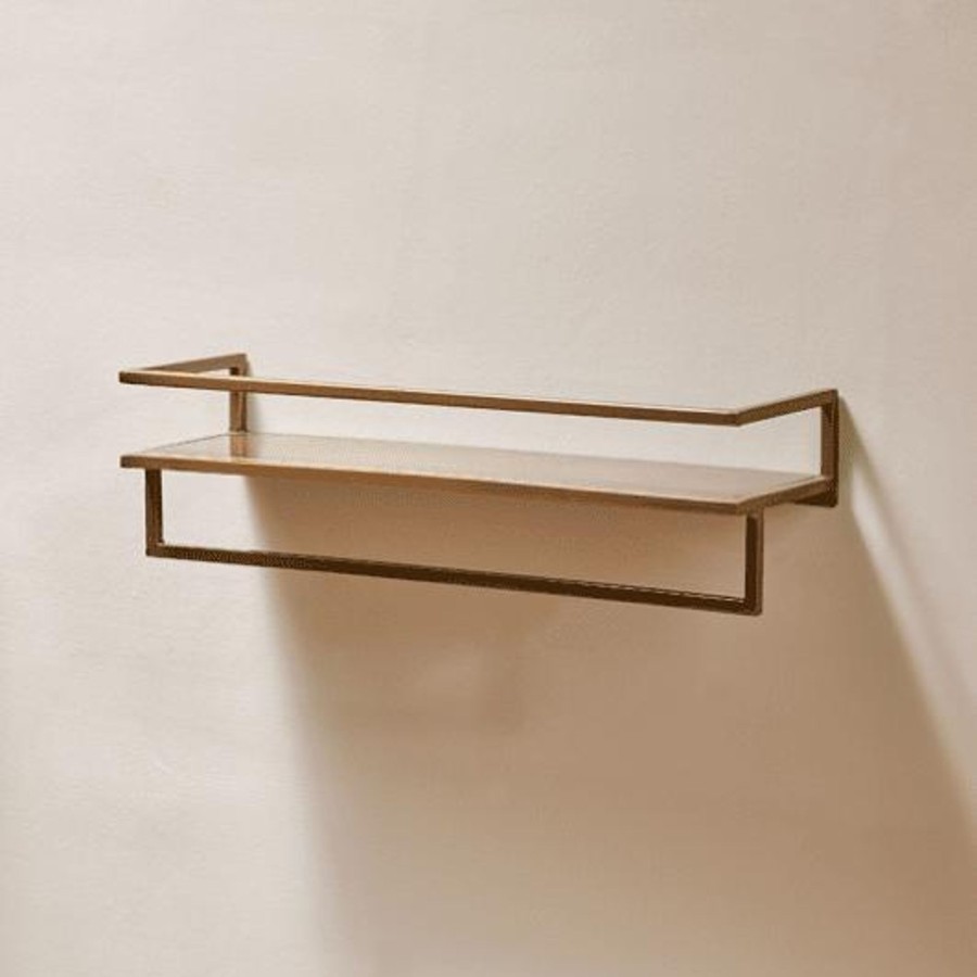 Furniture Nkuku Bookcases & Shelving Units | Nkuku Mahi Wall Shelf With Towel Rail Brass