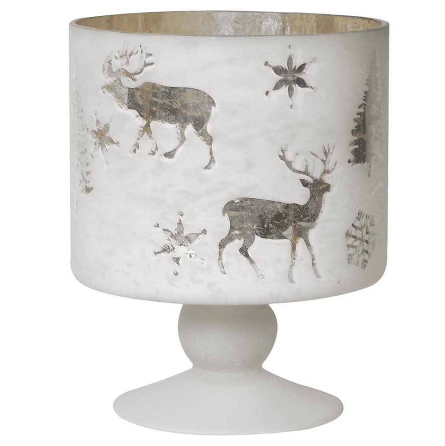 Home Accessories Silver Mushroom Christmas View All Home Accessories | Silver Mushroom Label White Reindeer Snowflake Candle Holder