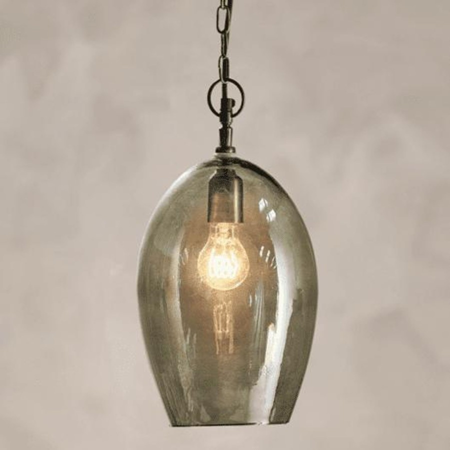 Lighting Nkuku Pendant Lights | Nkuku Otoro Glass Pendant - Green Smoke - Large Oval