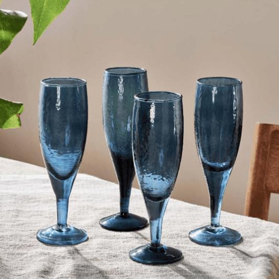 Kitchenware Nkuku Glassware & Barware | Nkuku Yala Hammered Champagne Glass - Indigo