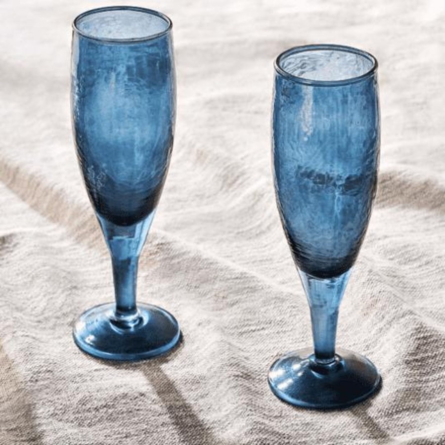 Kitchenware Nkuku Glassware & Barware | Nkuku Yala Hammered Champagne Glass - Indigo