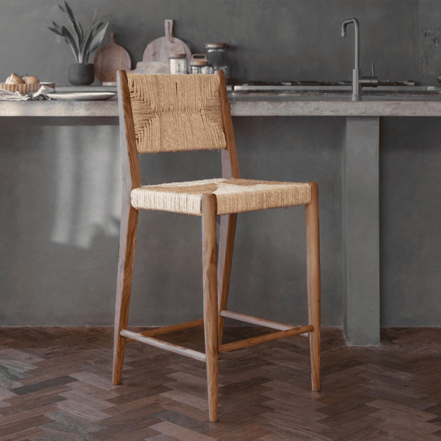 Furniture Nkuku Stools & Bar Stools | Nkuku Lohanda Acacia & Munja Grass Counter Chair Natural