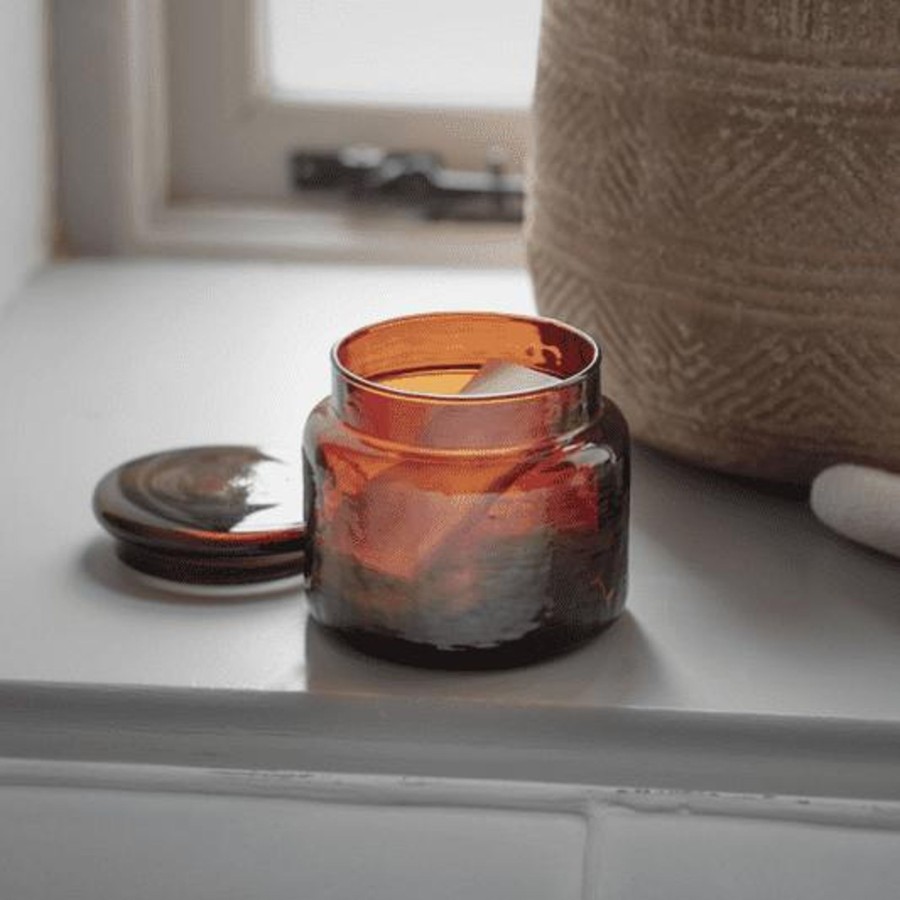 Home Accessories Nkuku View All Home Accessories | Nkuku Ilcoso Recycled Hammered Glass Storage Pot Amber