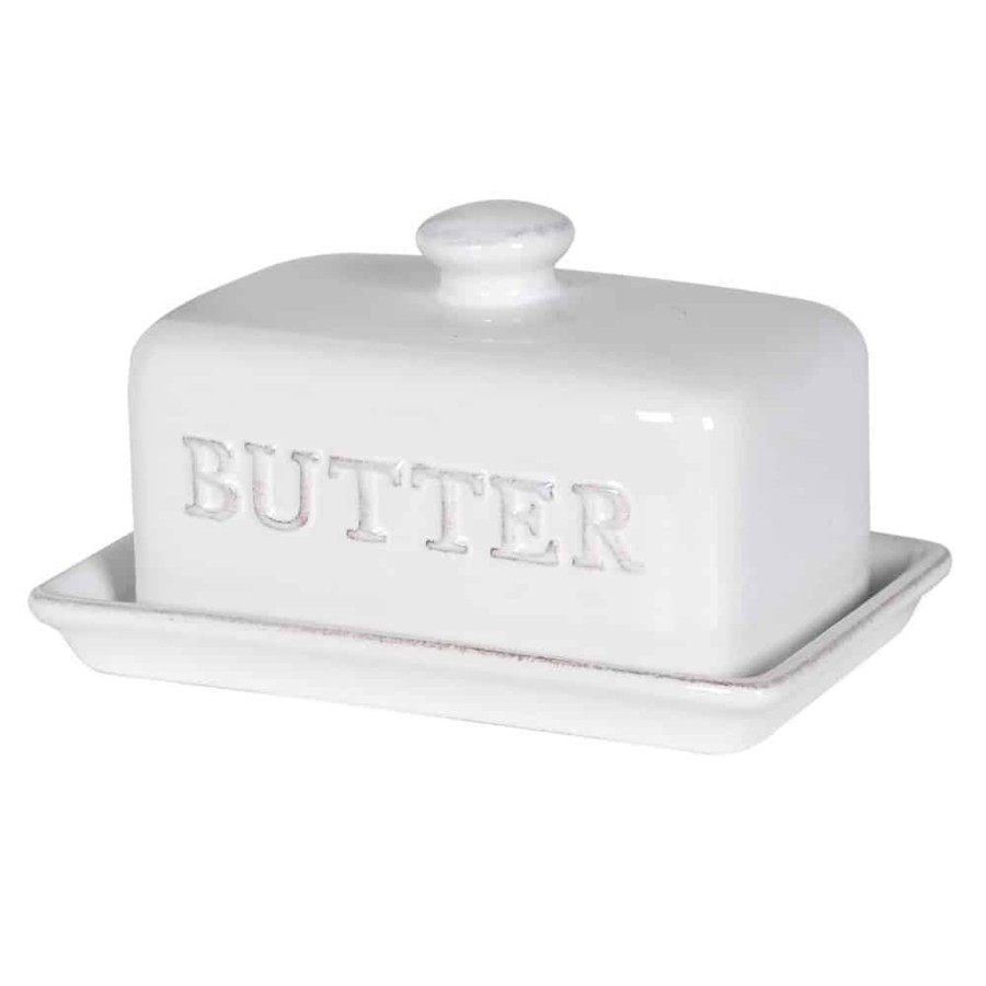 Kitchenware Silver Mushroom Christmas Kitchen Accesories | Silver Mushroom Label Embossed White Butter Dish