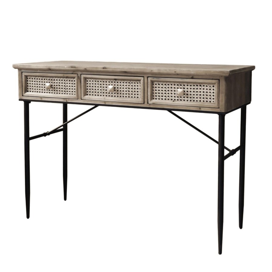 Furniture Chic Antique Console Tables | Chic Antique Desk/Console With Cane Drawers