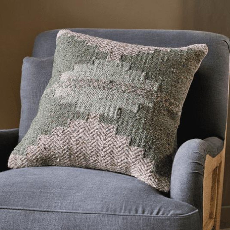 Home Accessories Nkuku Cushions | Nkuku Dhanda Recycled Wool Cushion Cover - Square Moss & Natural