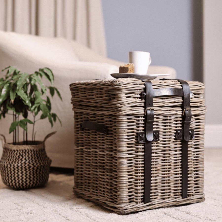 Furniture Silver Mushroom Side Tables | Silver Mushroom Label Wicker Basket End Table