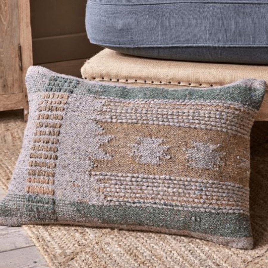 Home Accessories Nkuku Cushions | Nkuku Jashar Recycled Wool Cushion Cover - Rectangular Mustard, Moss & Natural