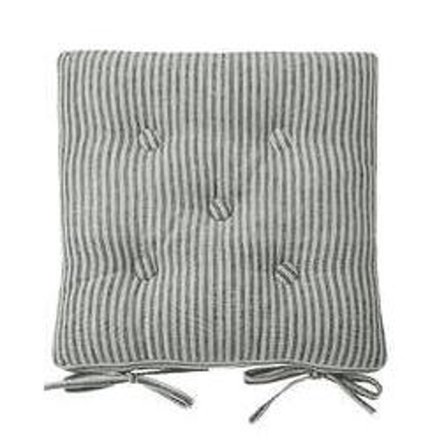 Home Accessories Walton & Co Cushions | Walton & Co Hampton Stripe Seat Pad Denim Blue & Dove Grey