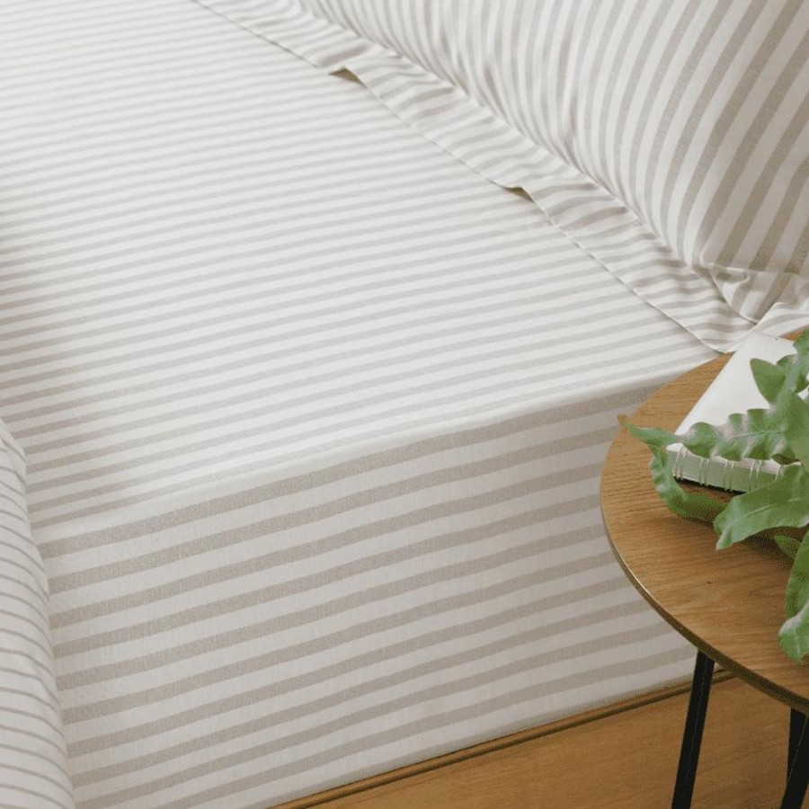 Home Accessories Silver Mushroom Bed Linen | Hebden Striped Fitted Sheet - Natural