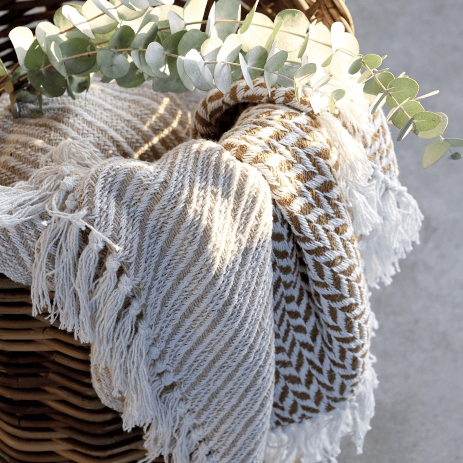 Home Accessories Chic Antique Blankets & Throws | Chic Antique Striped Throw In Latte